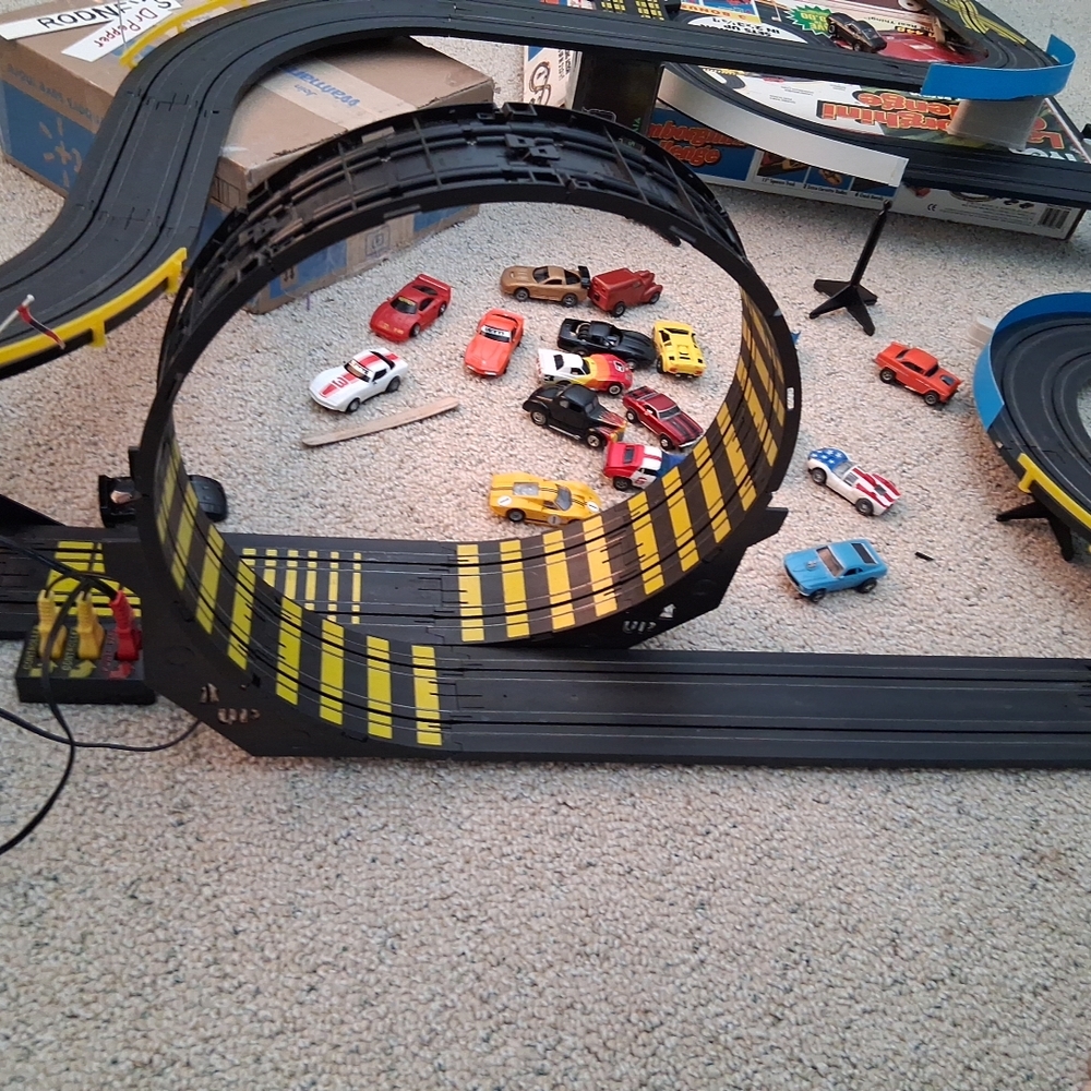Red and Yellow Racing Track Set with Cars